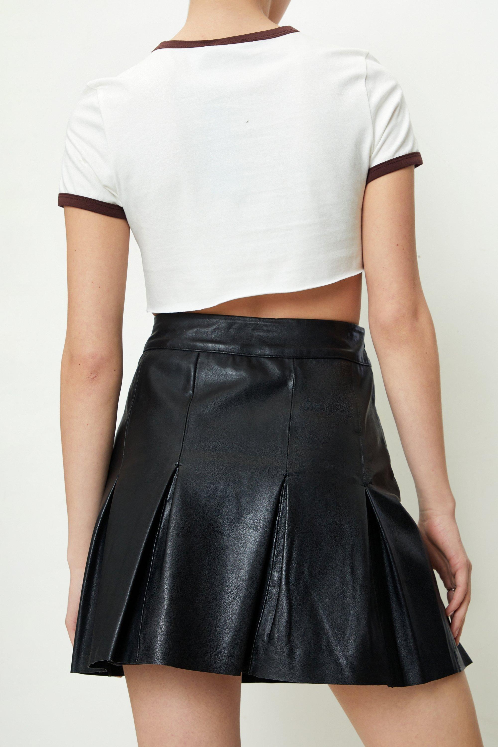 Genuine leather mini skirt hotsell