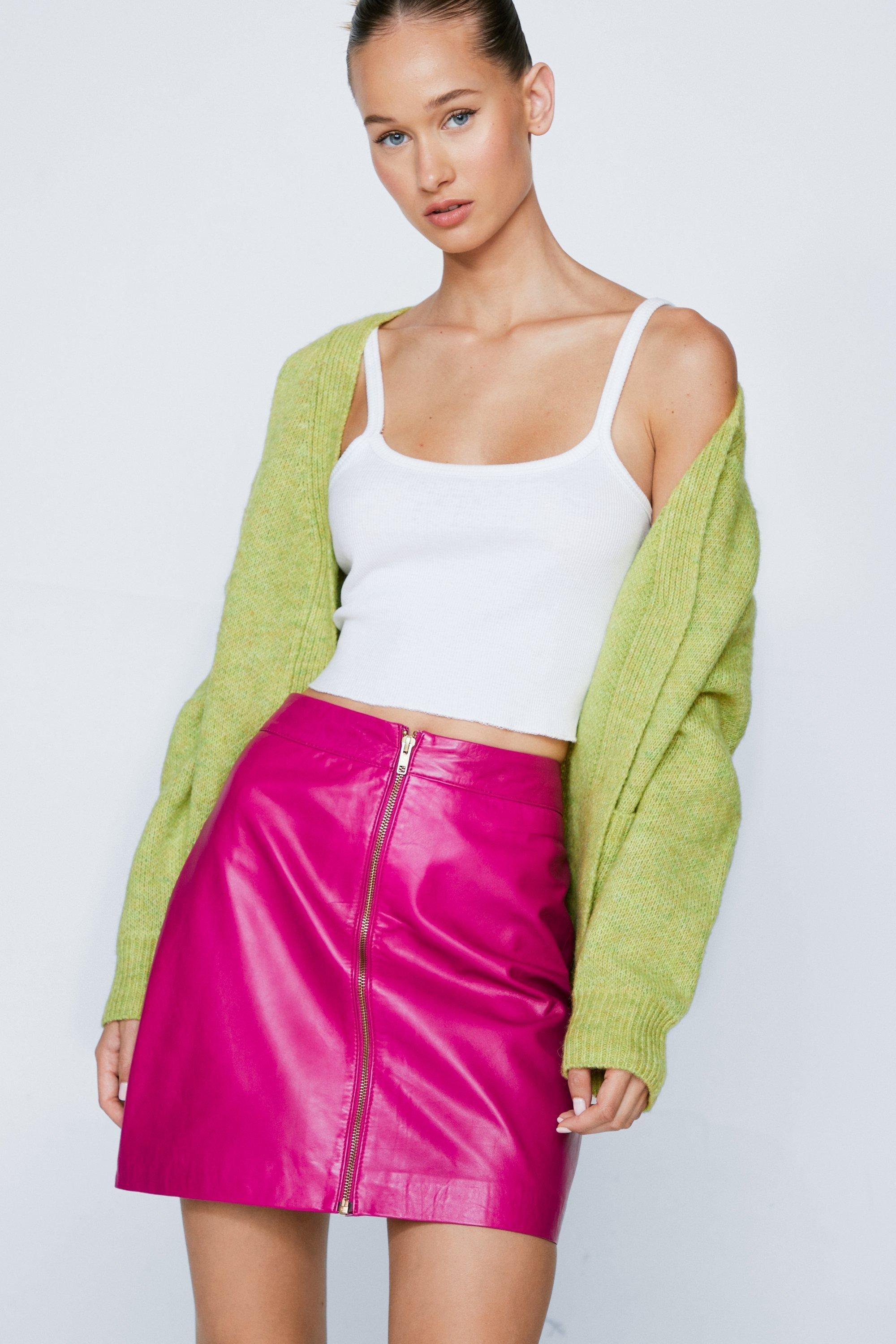 Pink leather skirt clearance boohoo