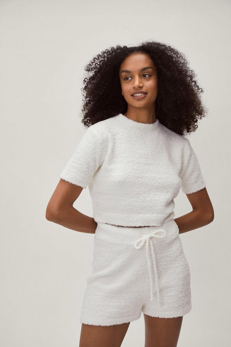 White Knitted Short Sleeve Lounge Top image number 1