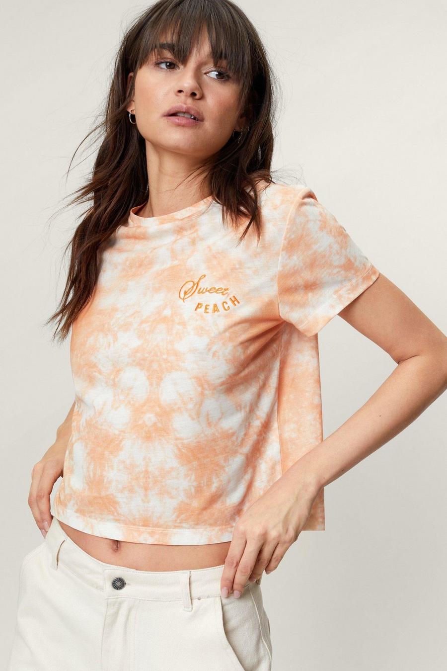 Embroidered Detail Tie Dye Cropped T-shirt image number 1