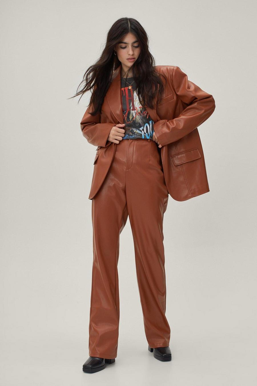Terracotta Premium Faux Leather Pants Co Ord image number 1