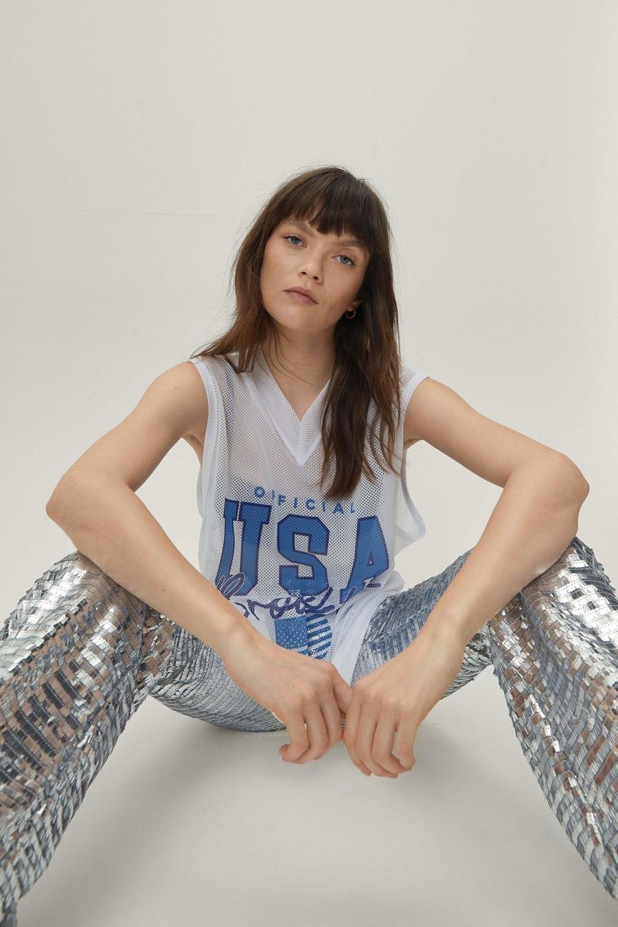 White Usa Brooklyn Airtex Jersey Knit Tank image number 1