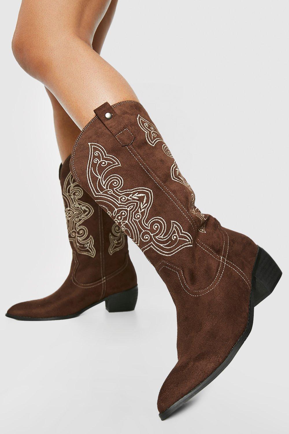 Brede Contrasterende Geborduurde Casual Cowboylaarzen