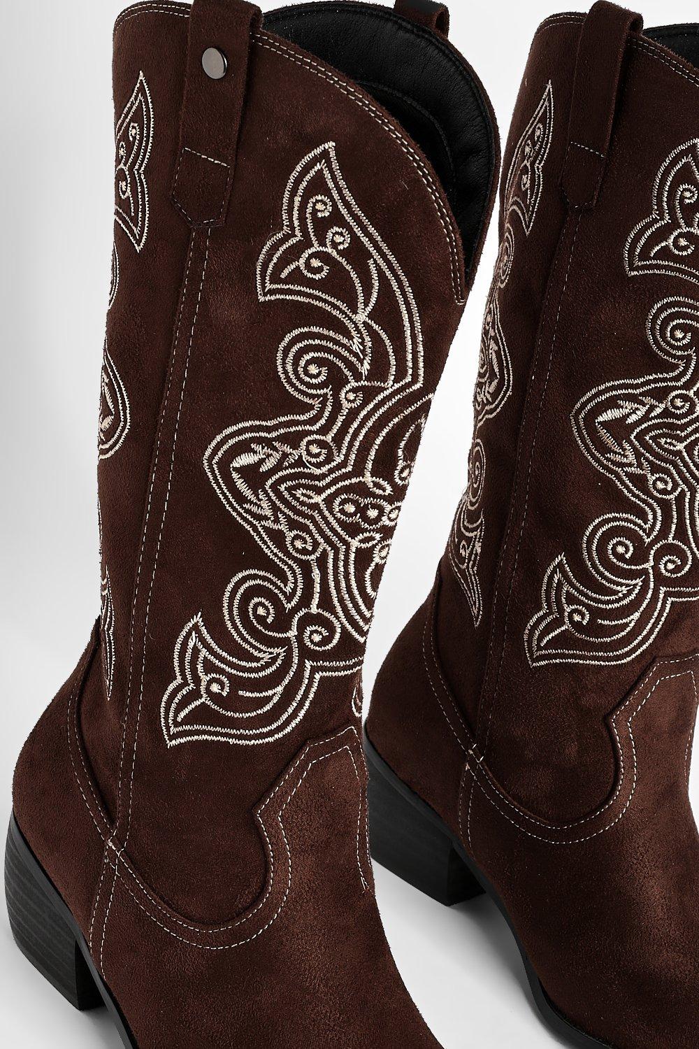 Botas cowboy camperas marron bordado en caña mujer