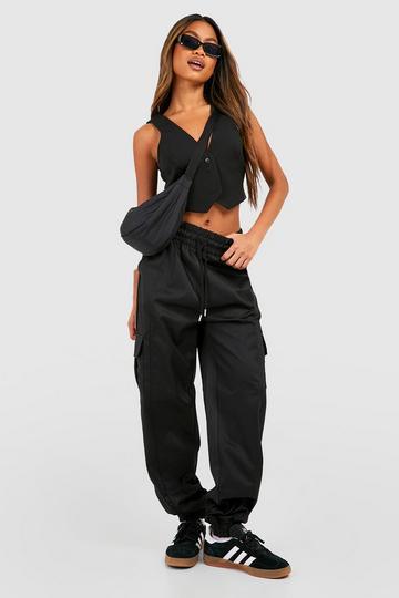 High Waisted Cargo Pocket Joggers black