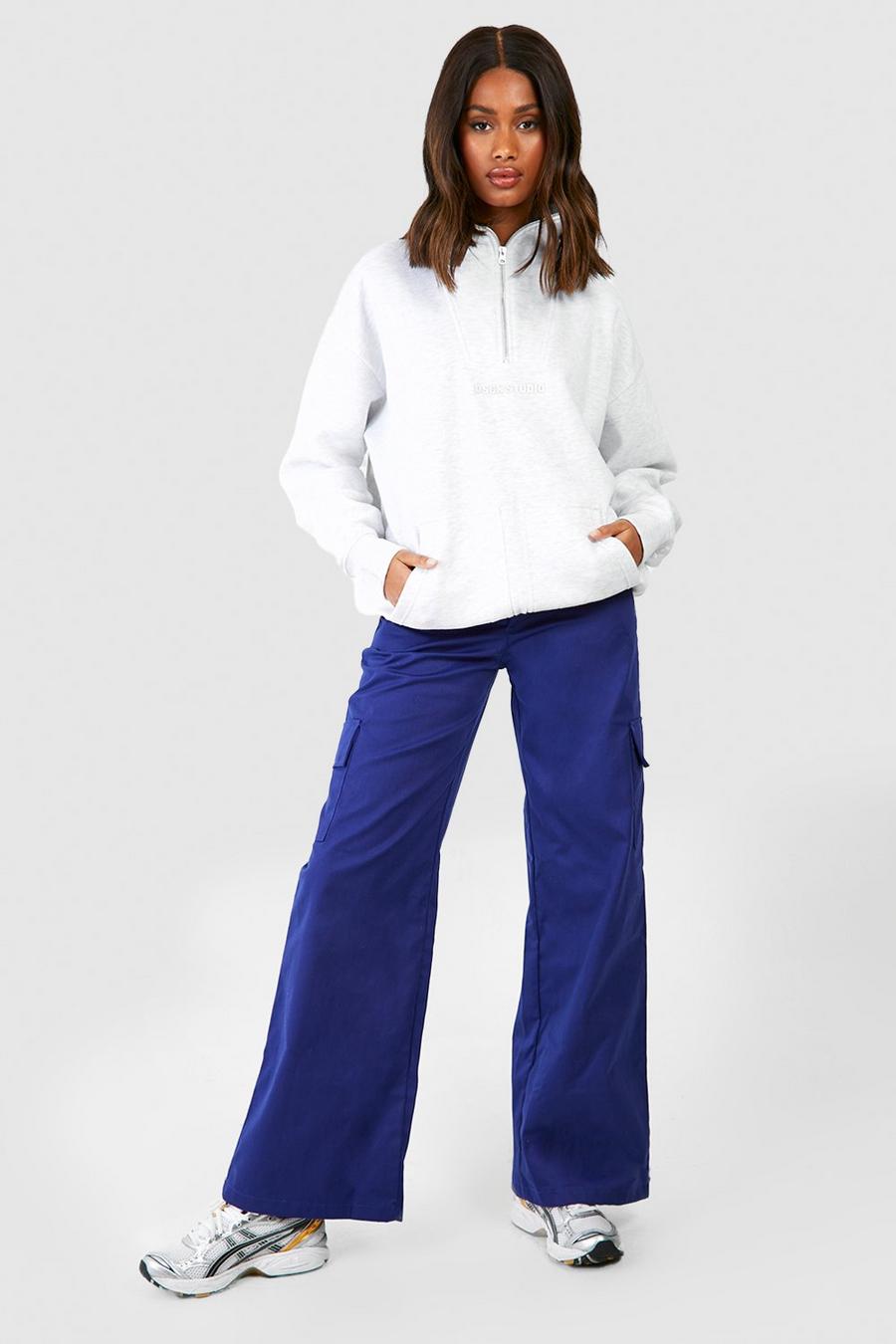Navy High Waisted Straight Fit Cargo Pants image number 1