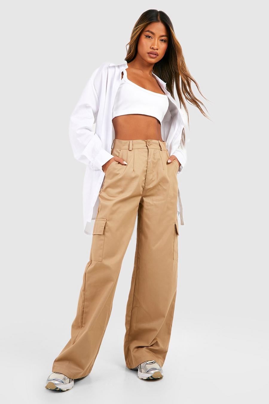 Olive grön High Waisted Straight Fit Cargo Pants