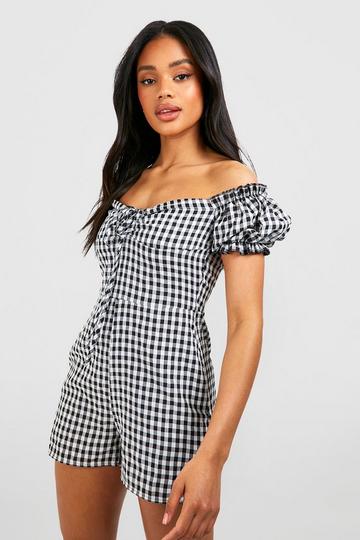 Gingham Tie Detail Off The Shoulder Playsuit black