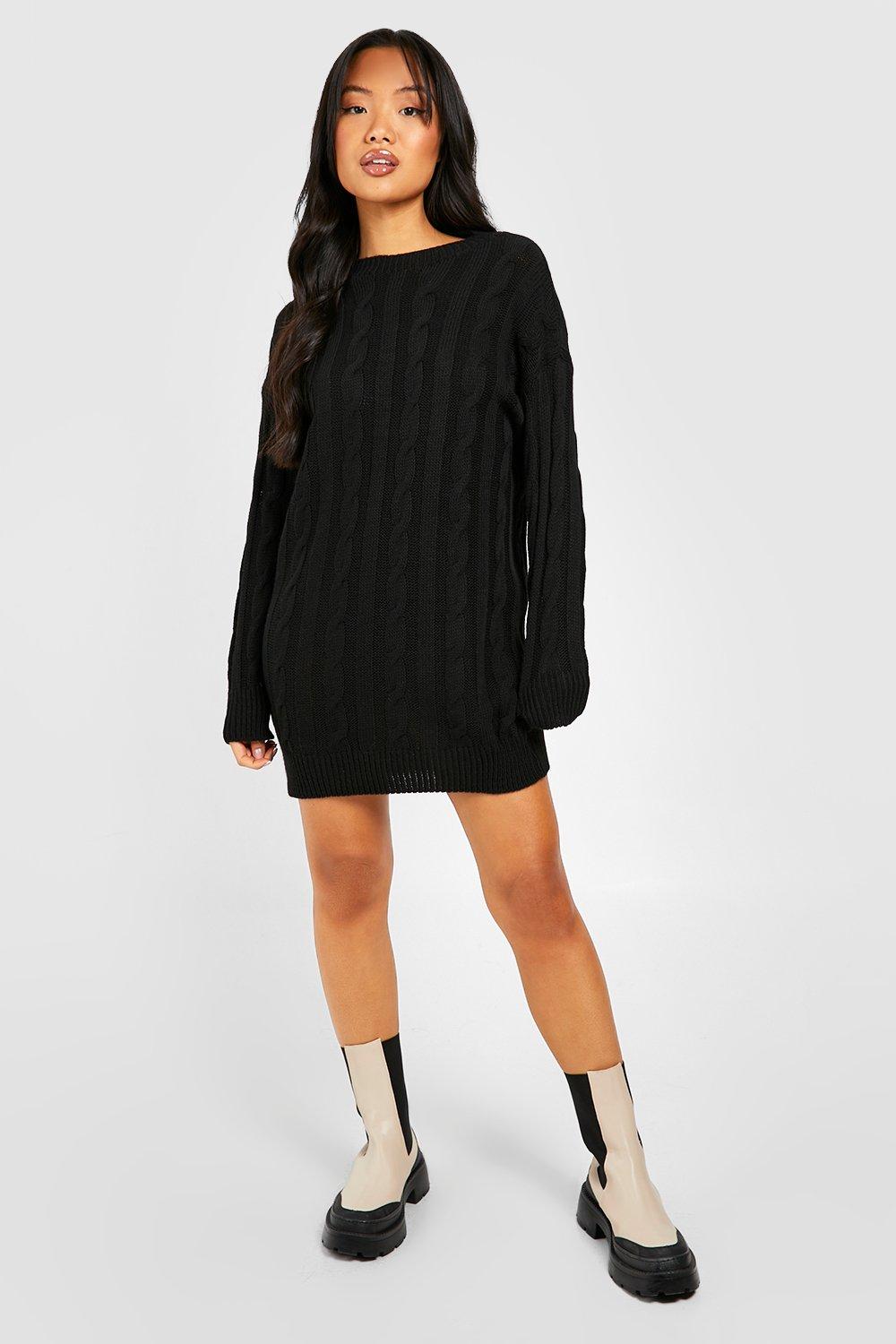 Petite Round Neck Cable Knit Jumper Dress