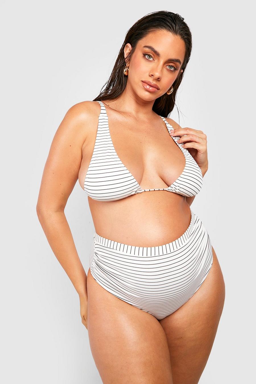 White Zwangerschap Geribbelde Nautische Bikini