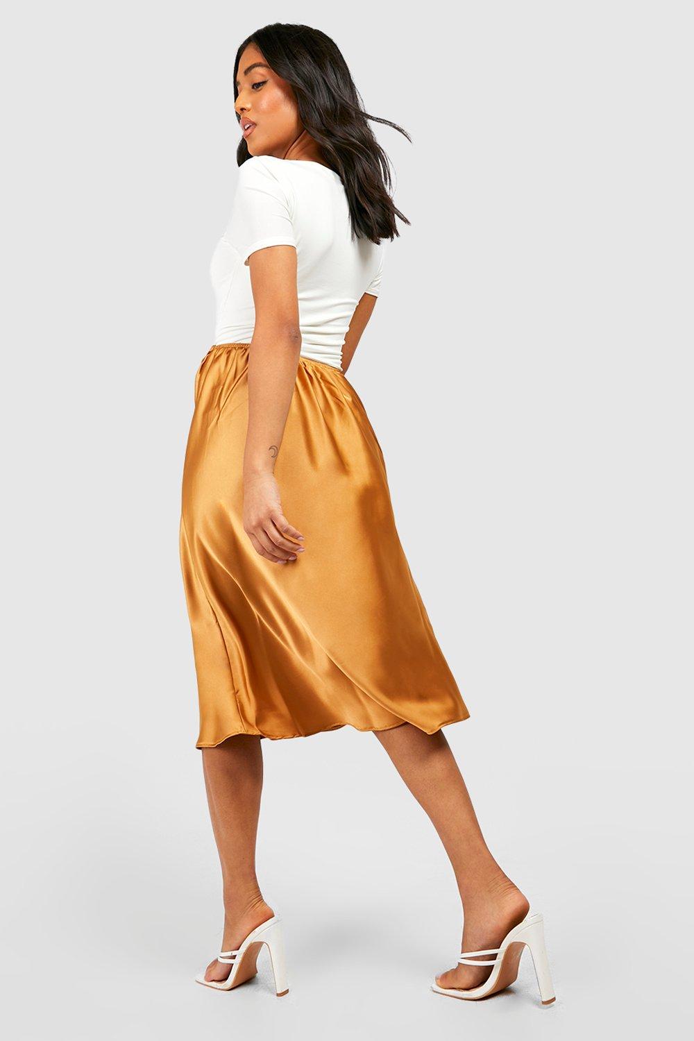 Petite Satin Bias Midi Slip Skirt