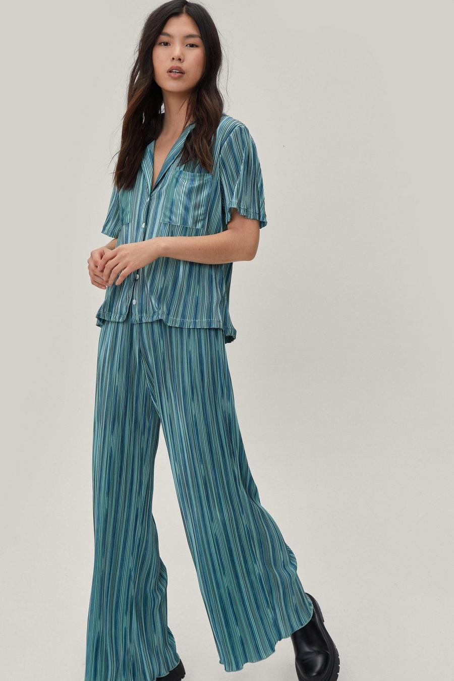 Plisse Striped Wide Leg High Waisted Pants image number 1