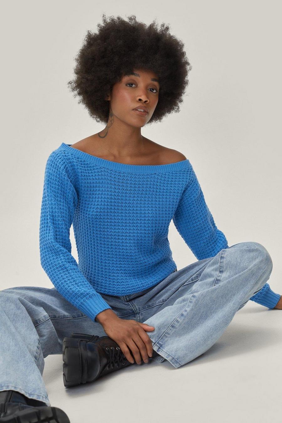 Blue Petite Recycled Off The Shoulder Jumper