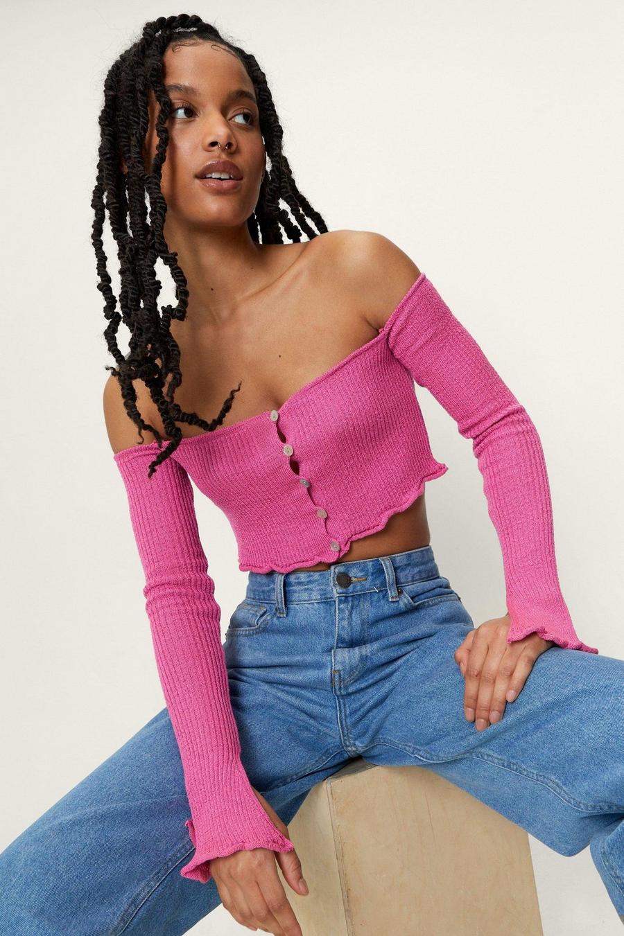 Pink rosa Petite Off The Shoulder Cropped Cardigan