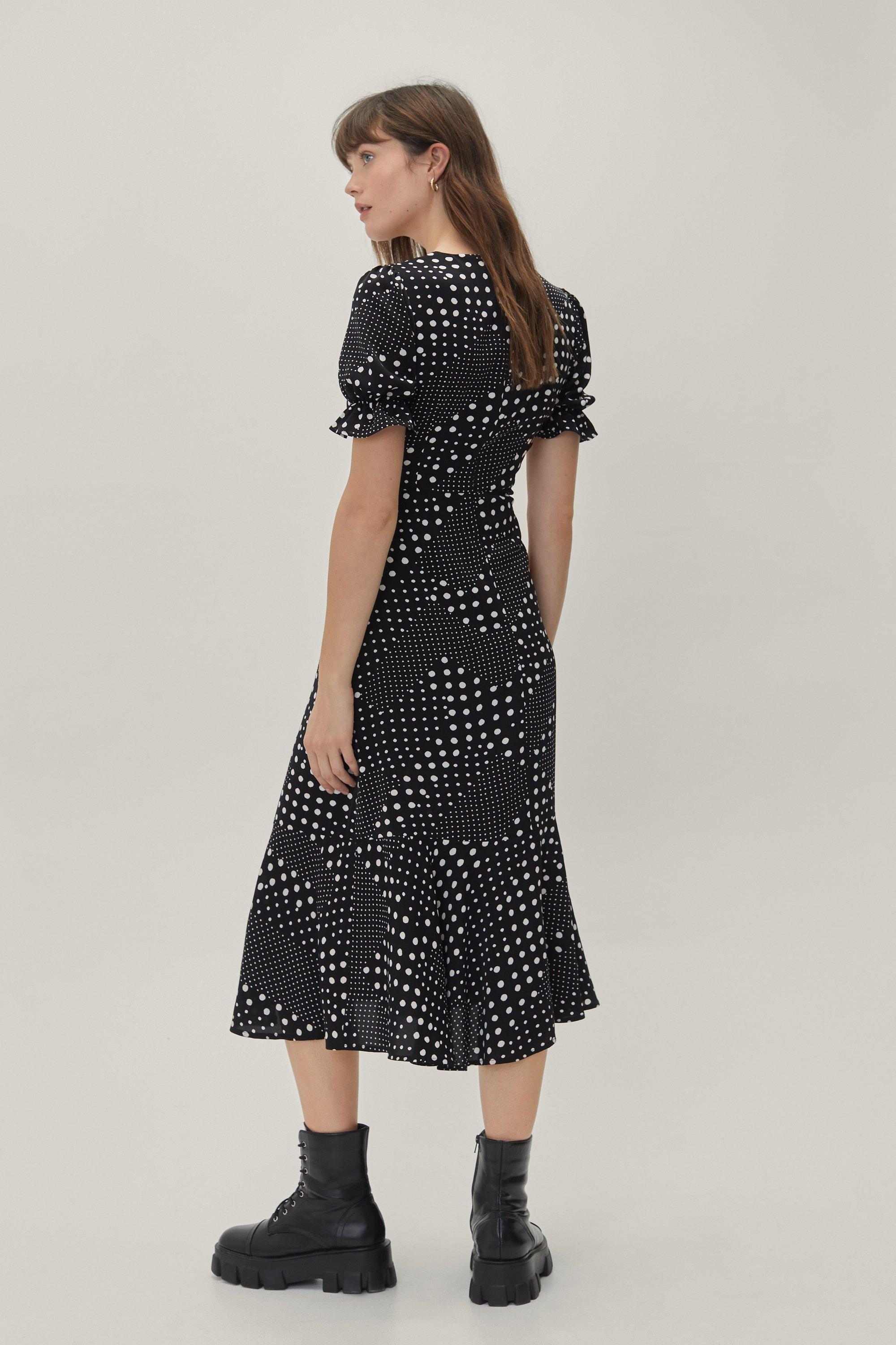 Mixed spot store midi dress