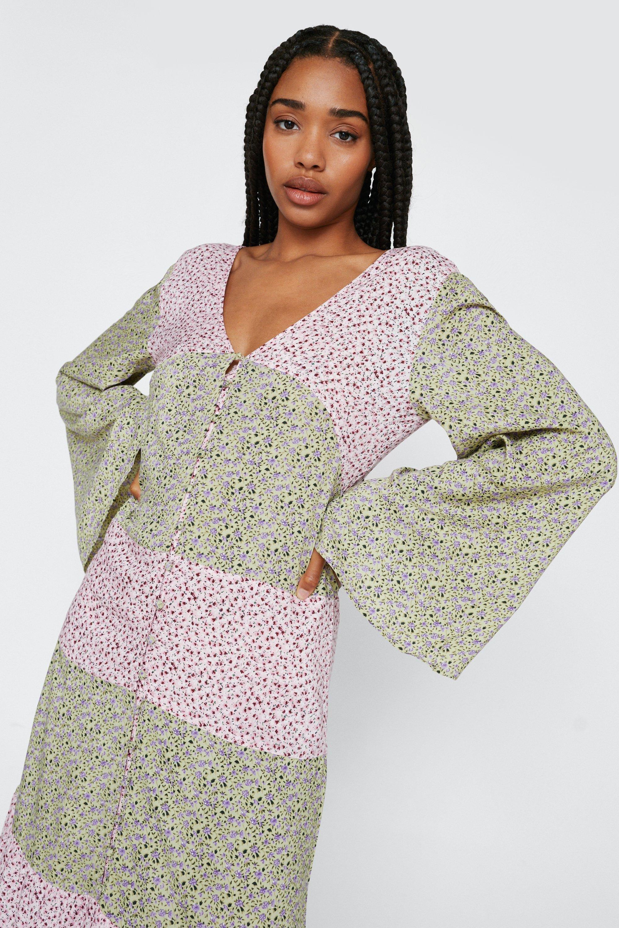 Women s Ditsy Floral Printed Mixed Maxi Dress Boohoo UK