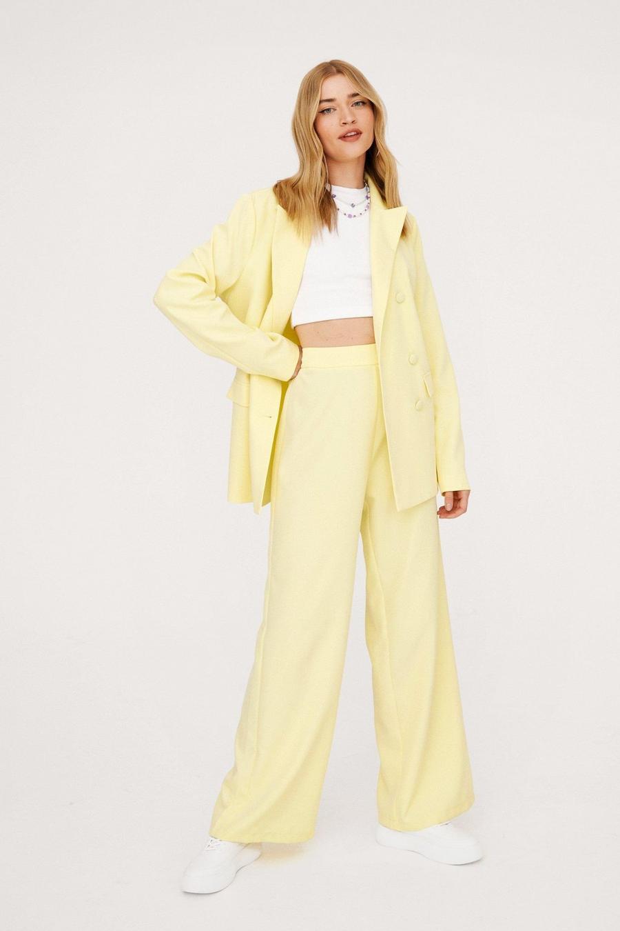 Lemon gul Högmidjade kostymbyxor med vida ben