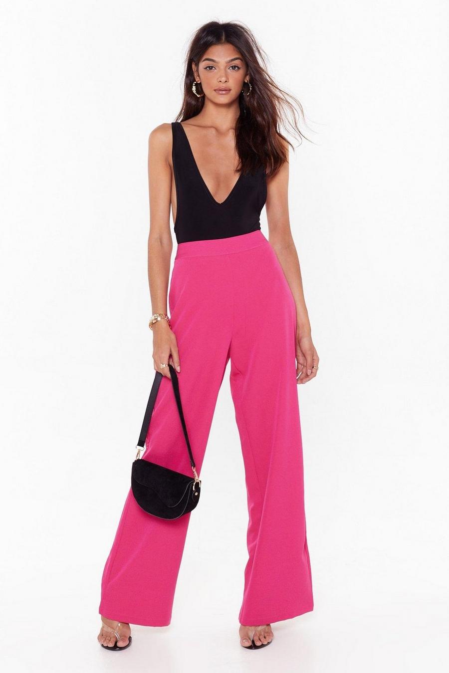 Pink High Waisted Wide Leg Tailored Pants image number 1