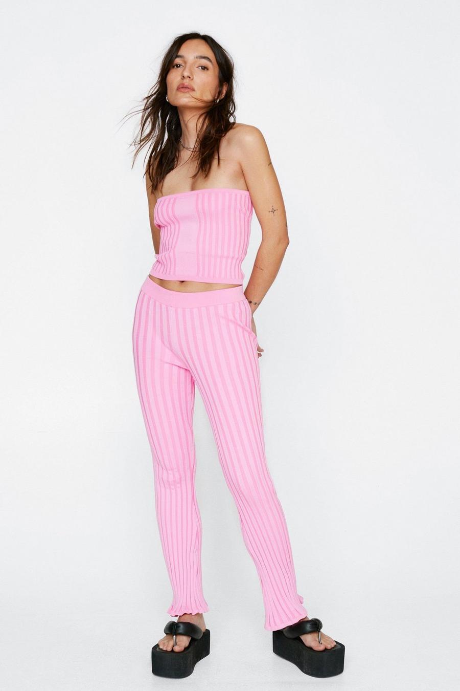 Pink Petite Stretch Rib Knitted Puddle Pants