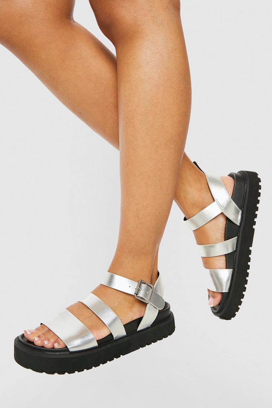 Silver Double Strap Sporty Dad Sandal image number 1