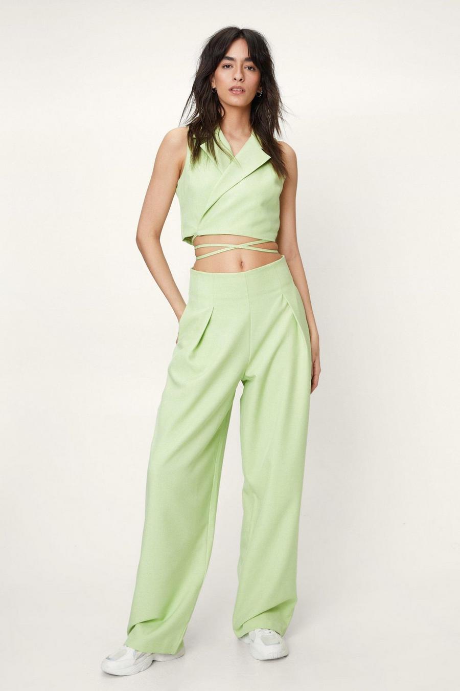 Lime green Seam Detail Wide Leg Pants image number 1