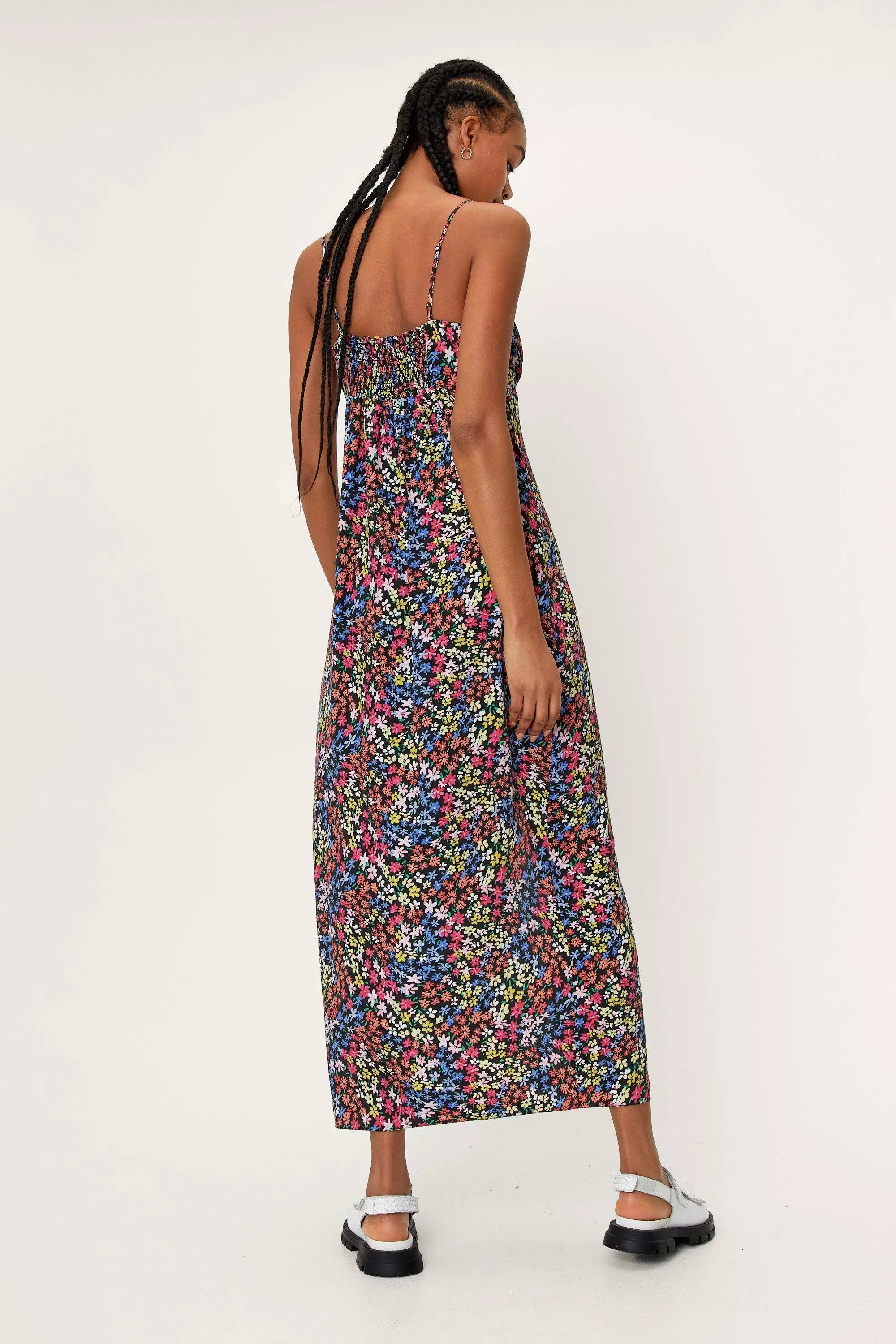 Floral Strappy Button Through Slip Midi Dress