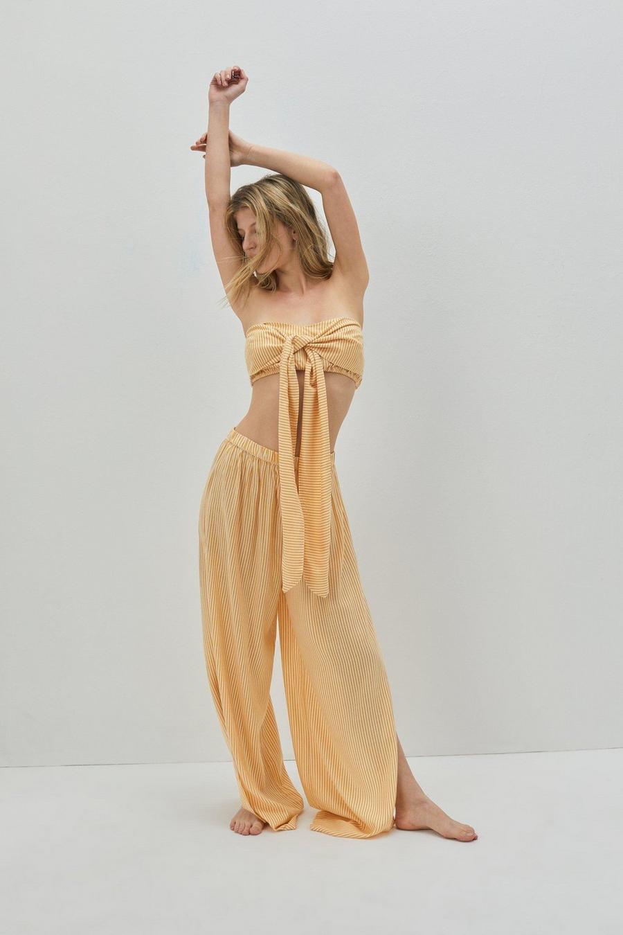 Yellow giallo Eco Viscose Stripe Bandeau And Pants Cover Up