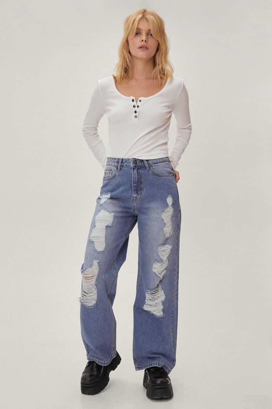 Jeans extra comodi Petite a gamba ampia stile anni ‘90 in denim sostenibile, Blue azul