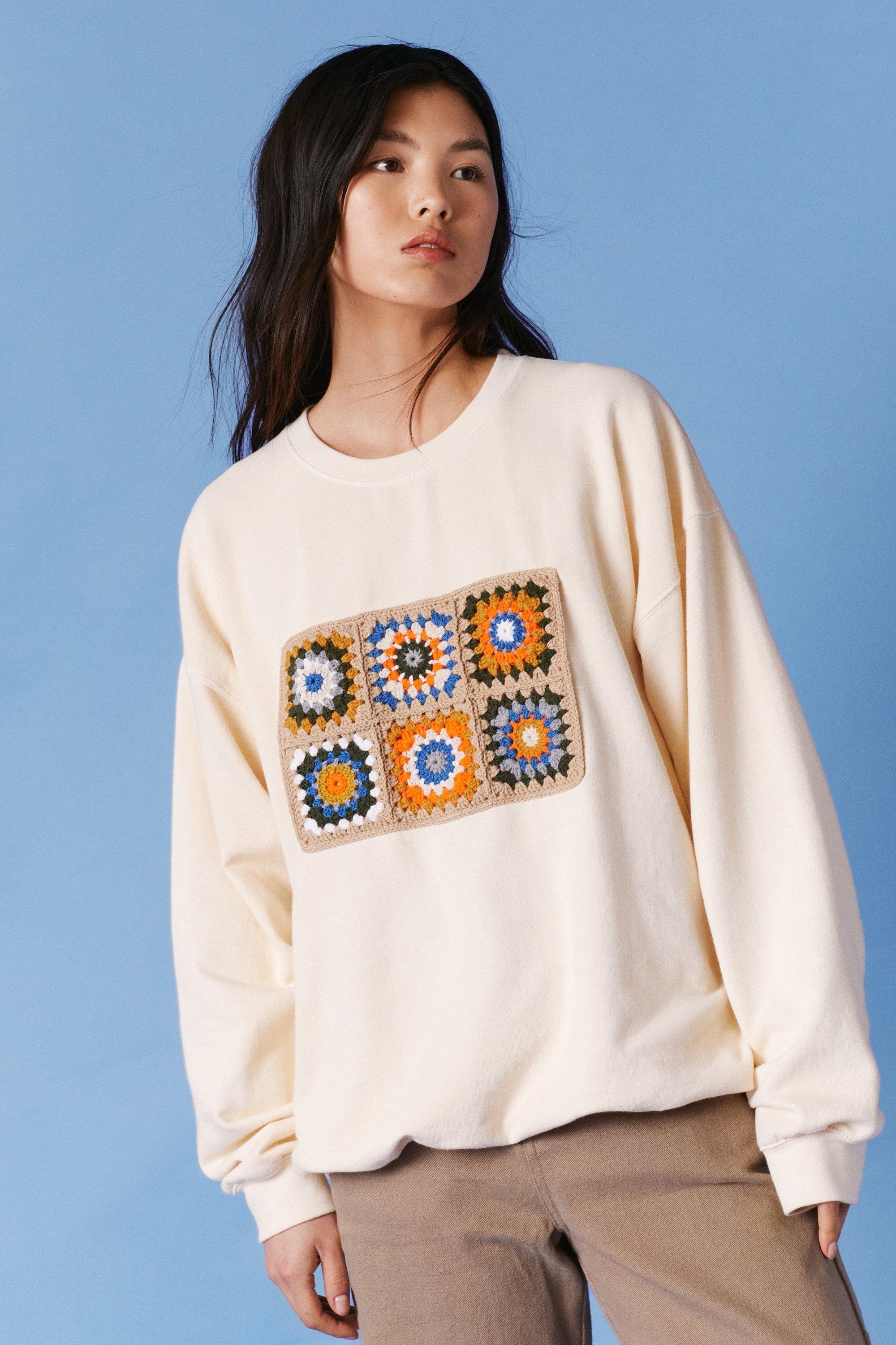 Crochet Panel Overdyed Oversized Sweatshirt