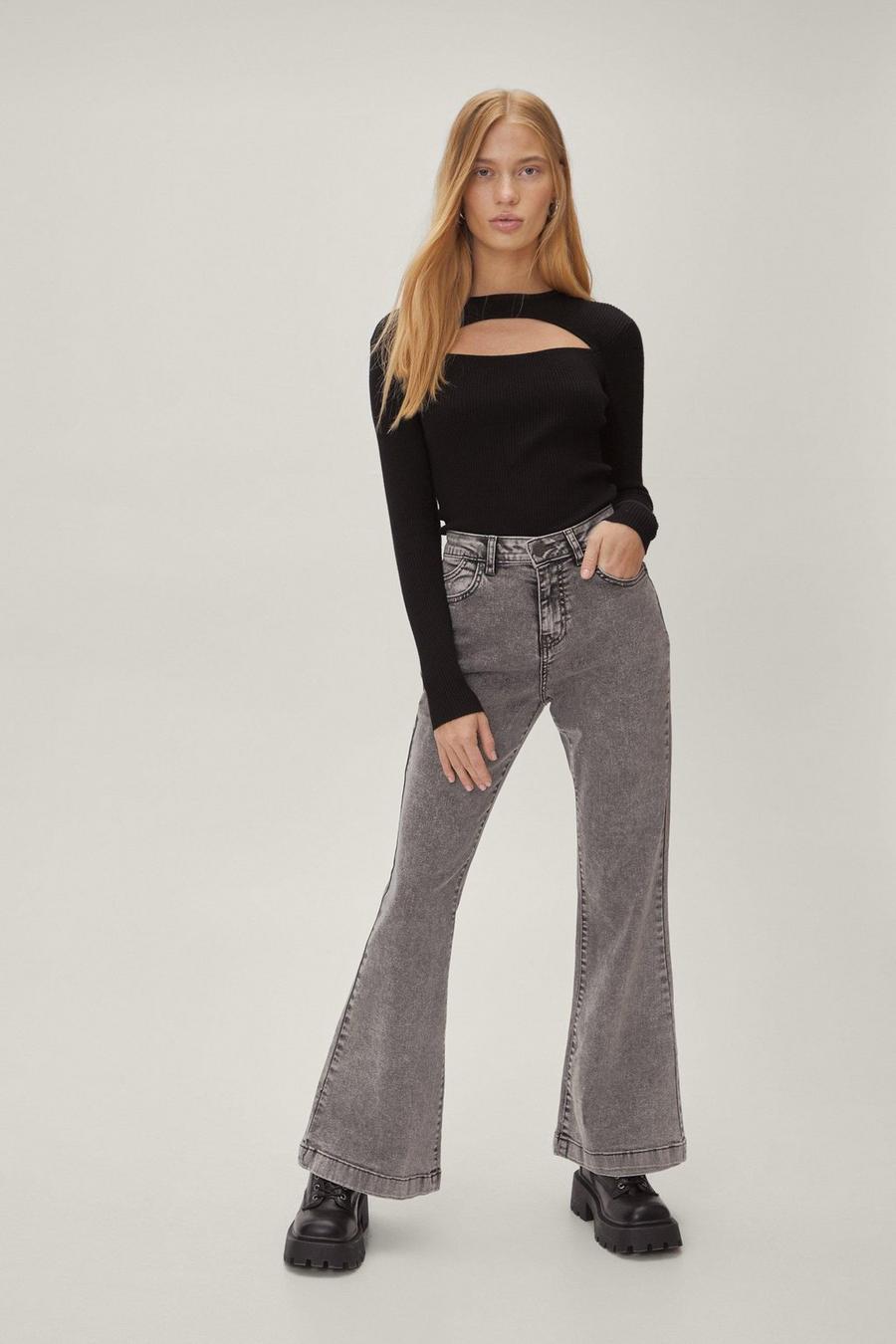 Grey Petite Flare Jeans image number 1