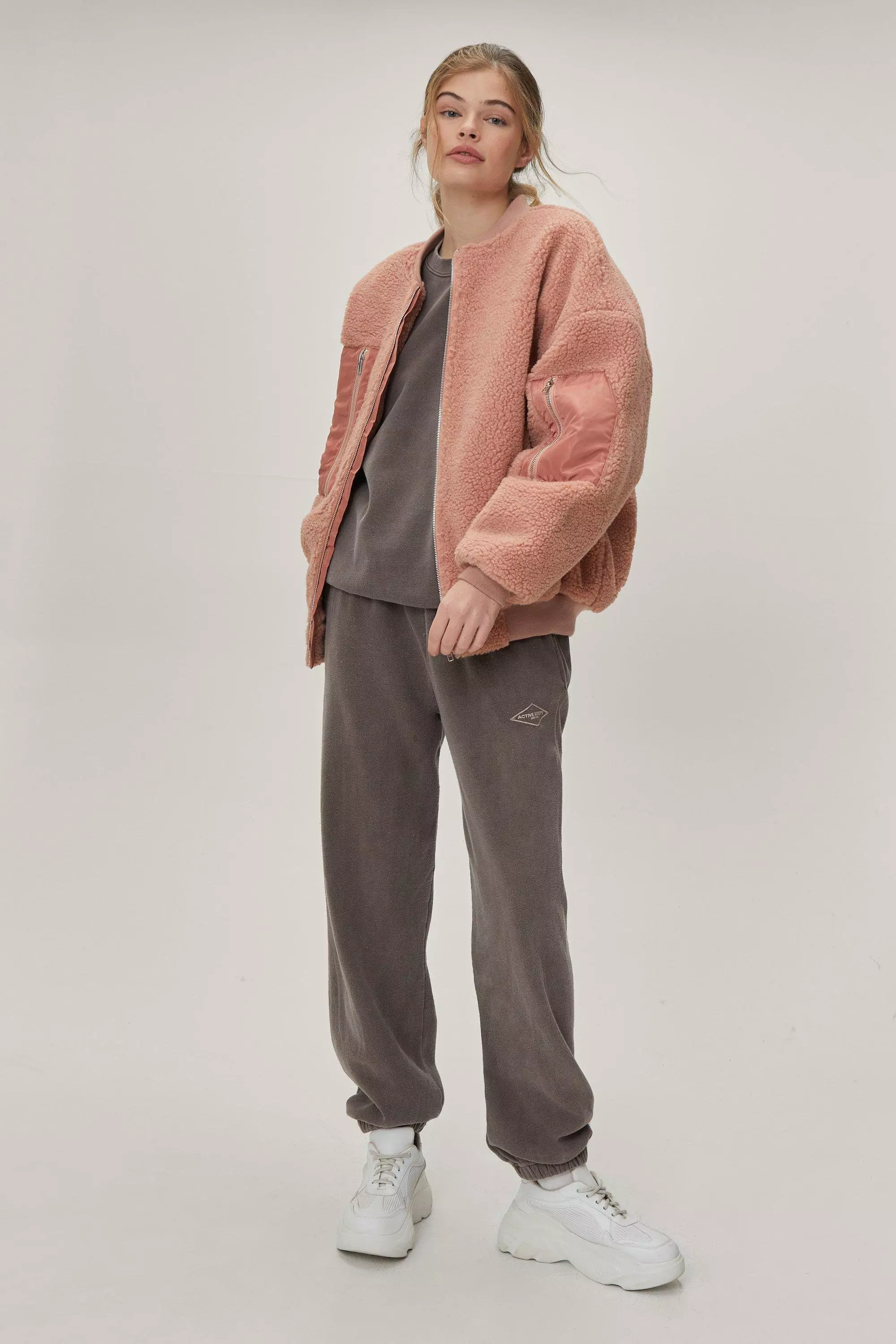 Pink teddy bomber jacket hotsell
