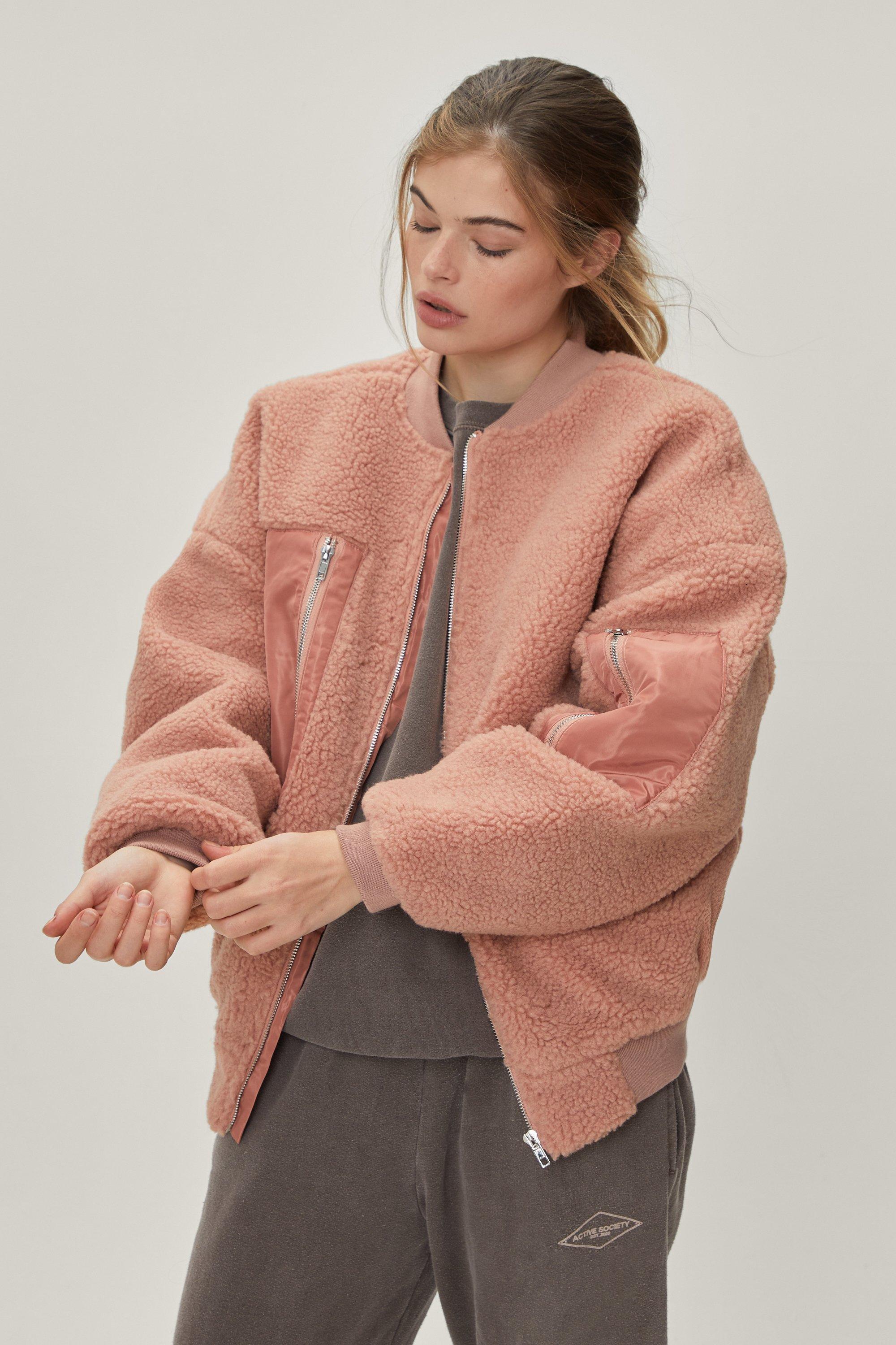 Pink teddy bomber jacket hotsell