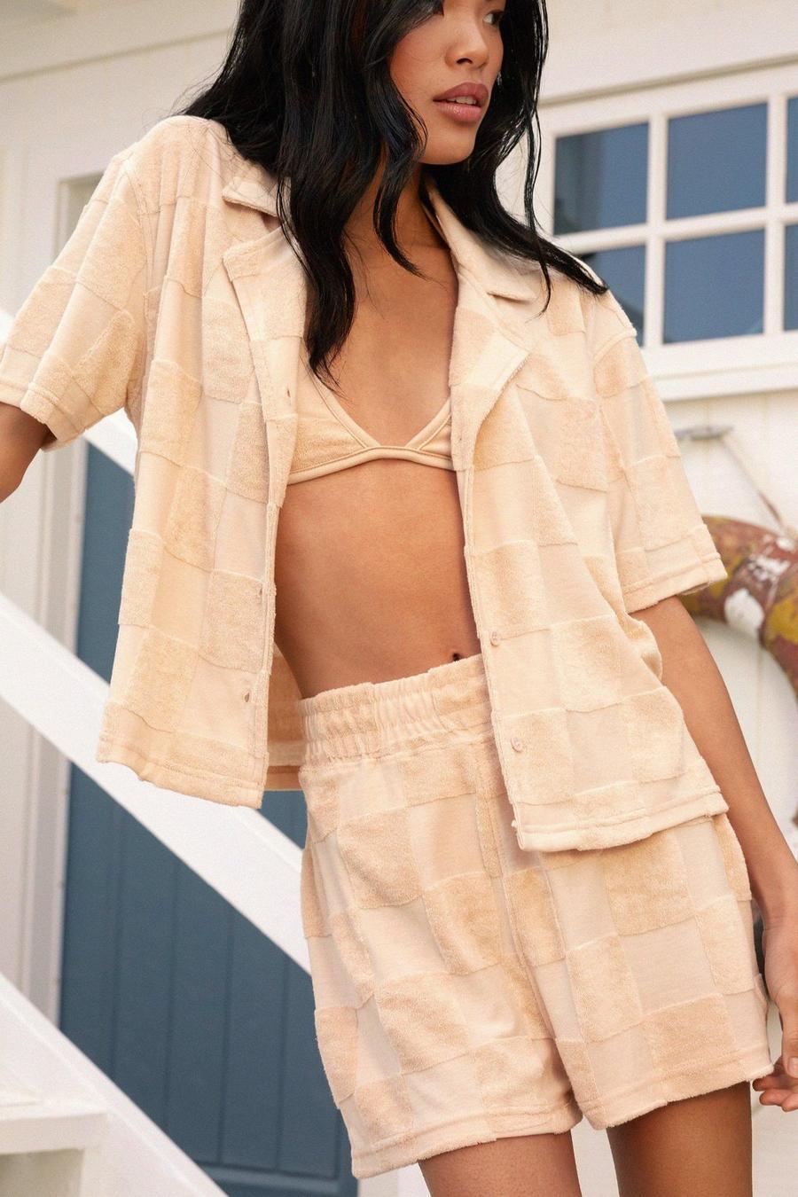 Sand Toweling Checkerboard Cover Up Shirt image number 1