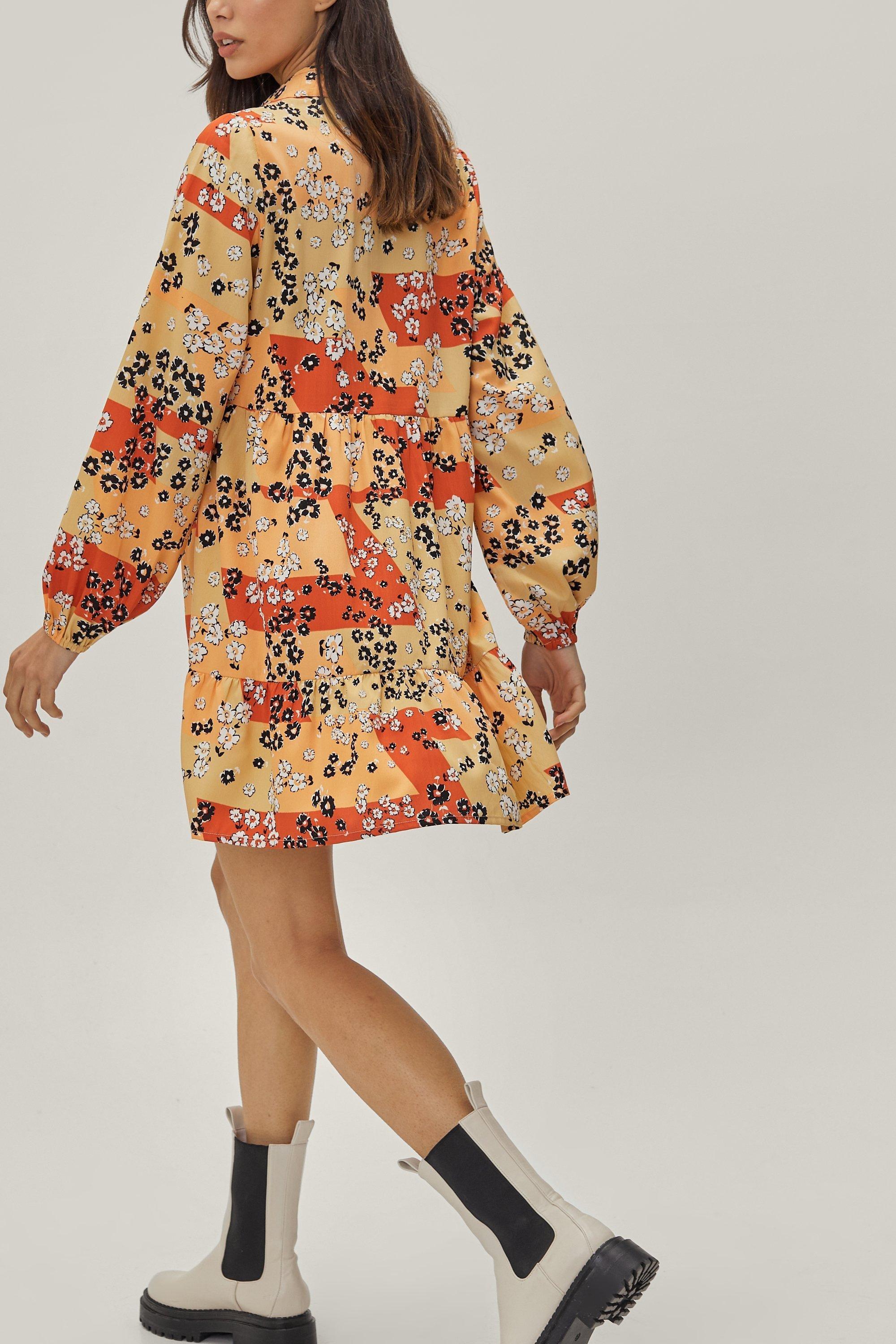 boohoo patchwork smock dress