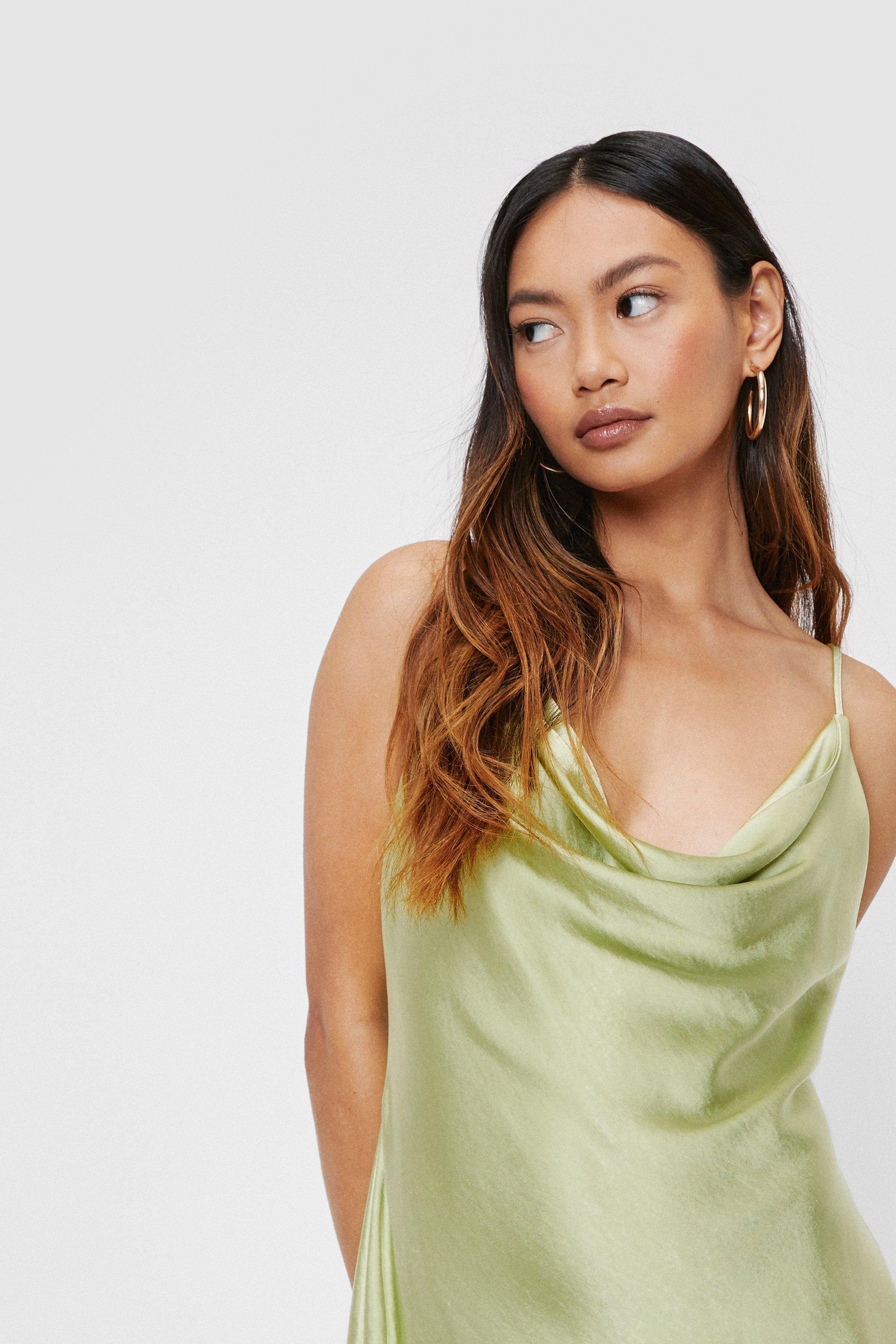 Satin Mini Cowl Neck Slip Dress