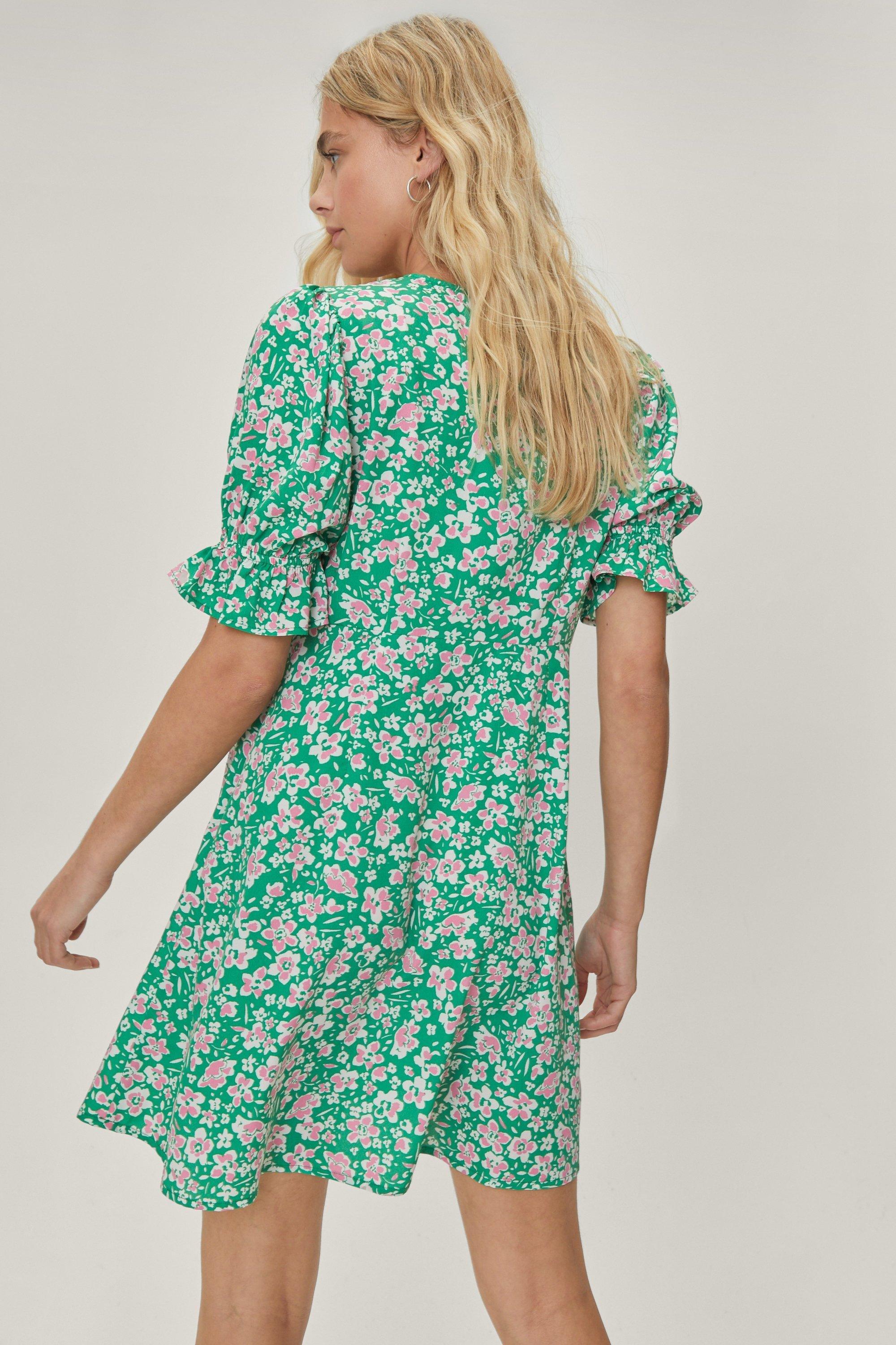 mink pink green floral dress