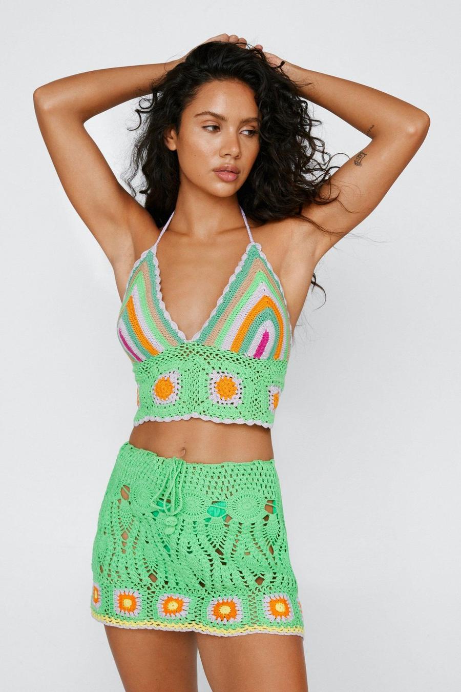 Green Geometric Crochet Cover Up Skirt