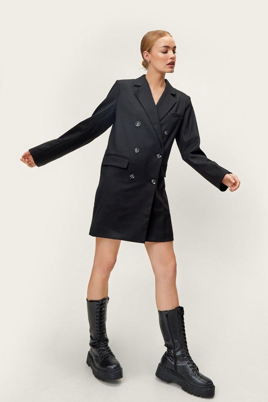 Black nero Double Breasted Oversized Mini Blazer Dress