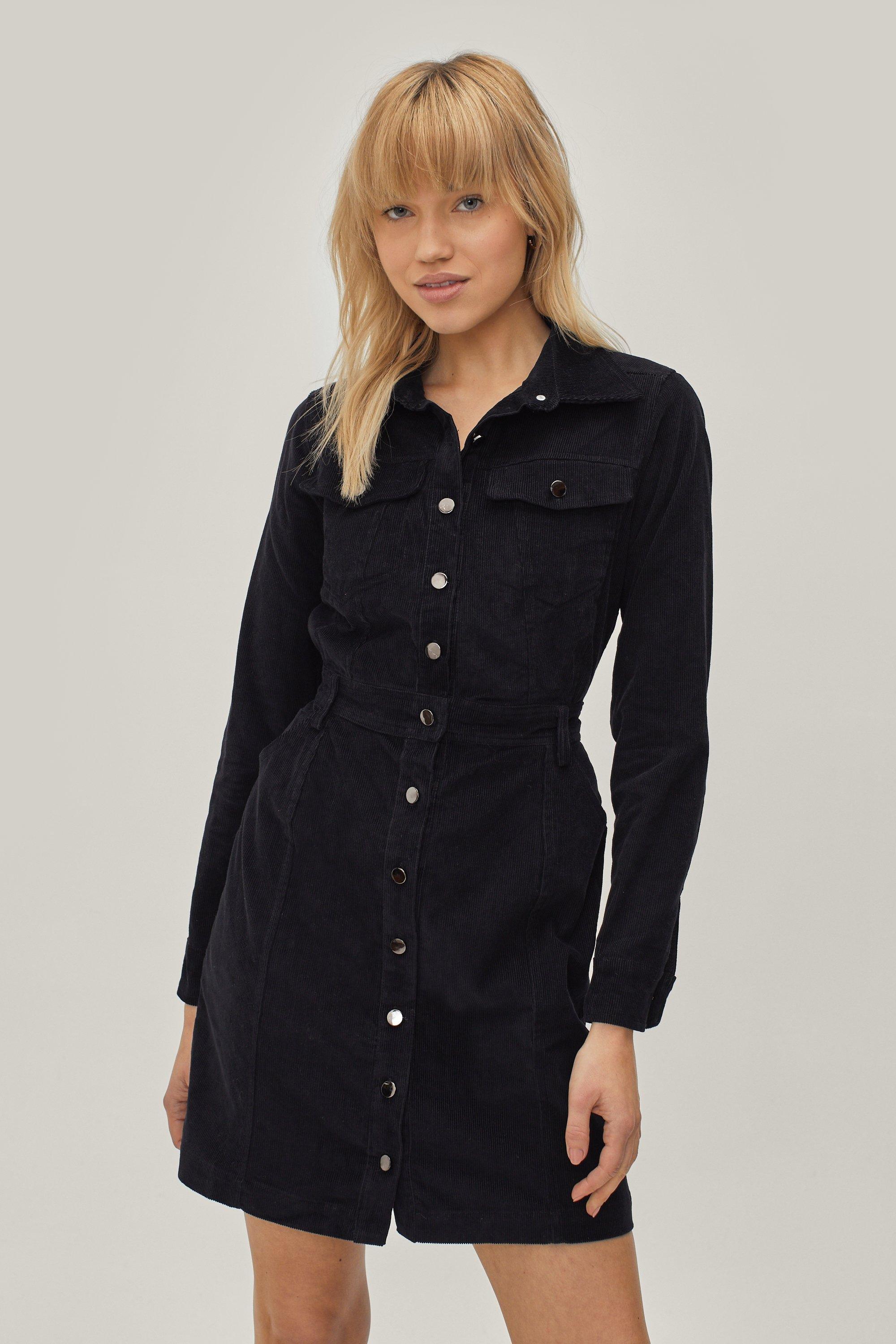 Corduroy Mini Blouse Jurk Met Zak Detail | boohoo