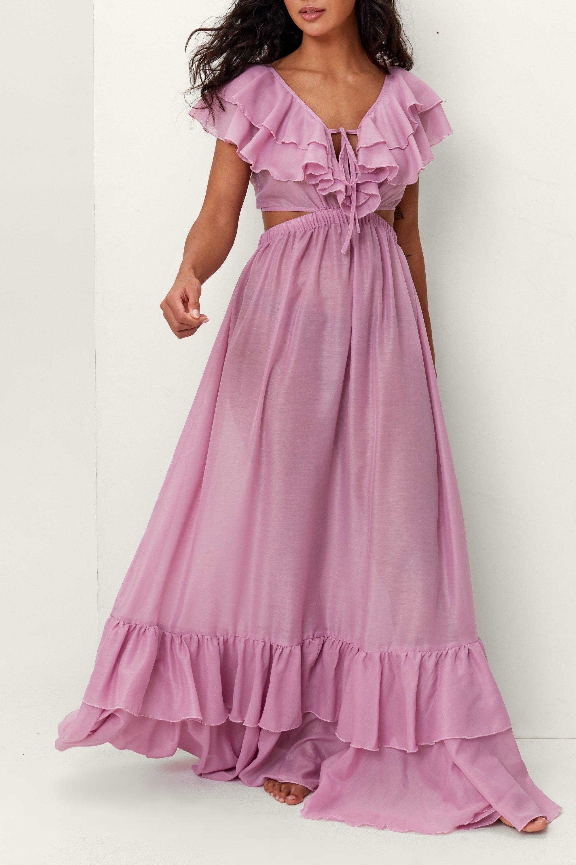 【LA DOUBLEJ】ruffled gathered コットン ポプリン maxi ドレス Cotton Voile Ruffle Cover Up Maxi Dress | boohoo
