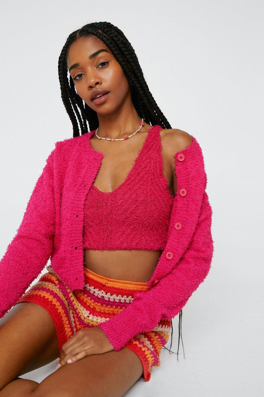 Pink Textured Knitted Bralette image number 1