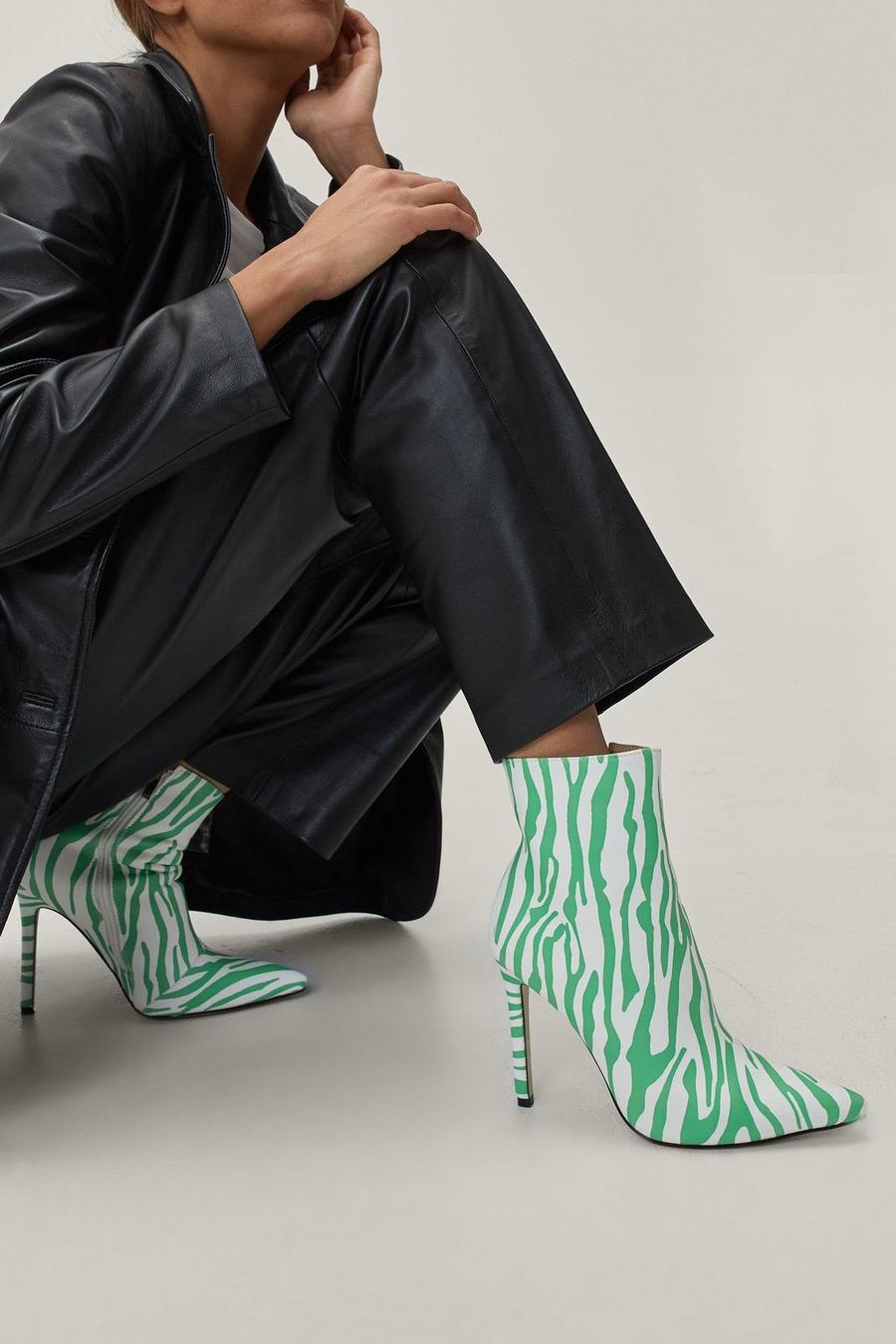 Green gerde Zebra Print Stiletto Ankle Boots