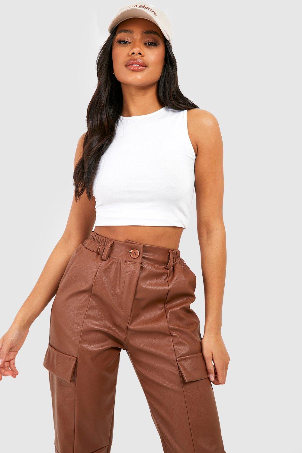 High Waisted Faux Leather Cargo Joggers