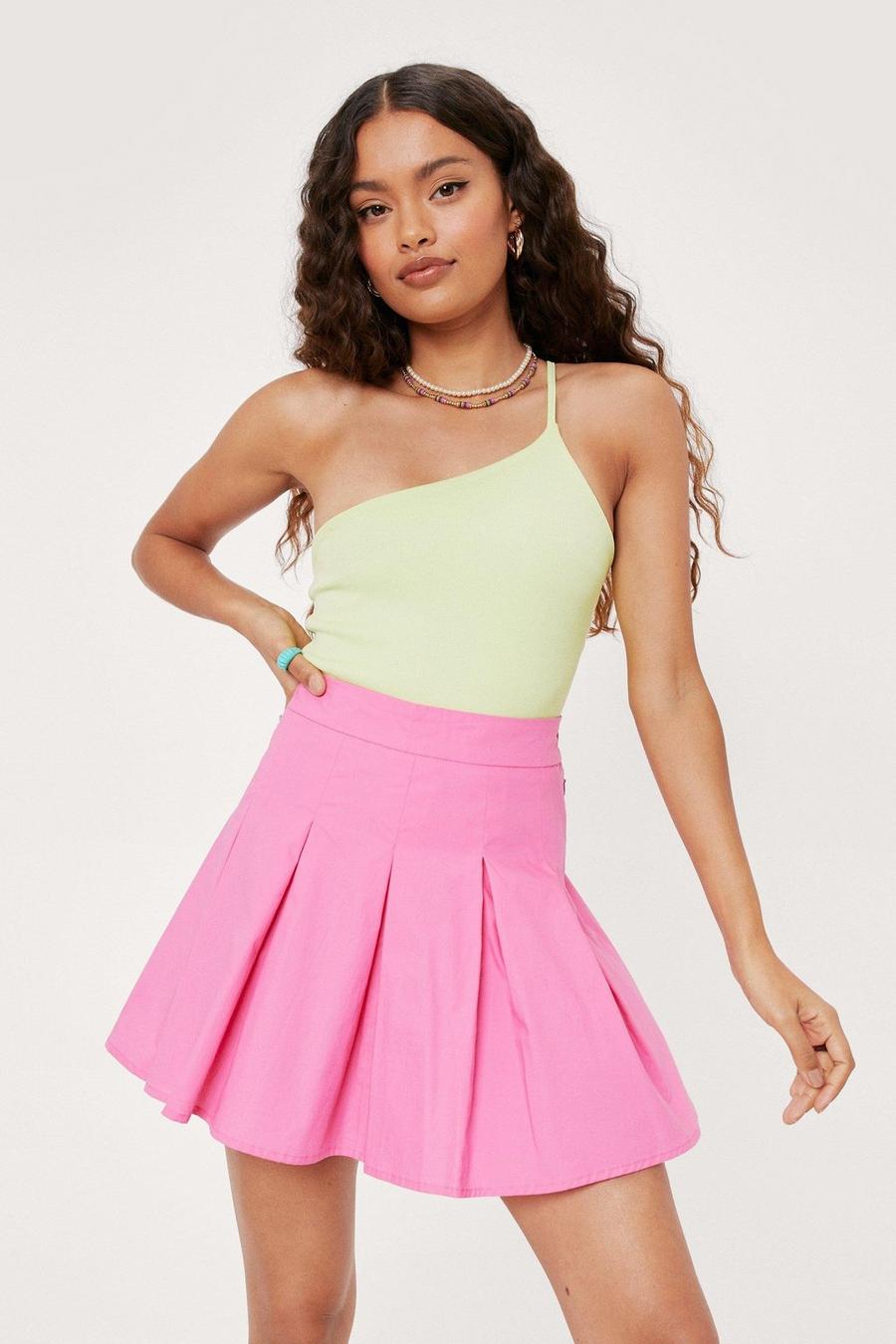 Pink Petite High Waisted Pleated Mini Skirt