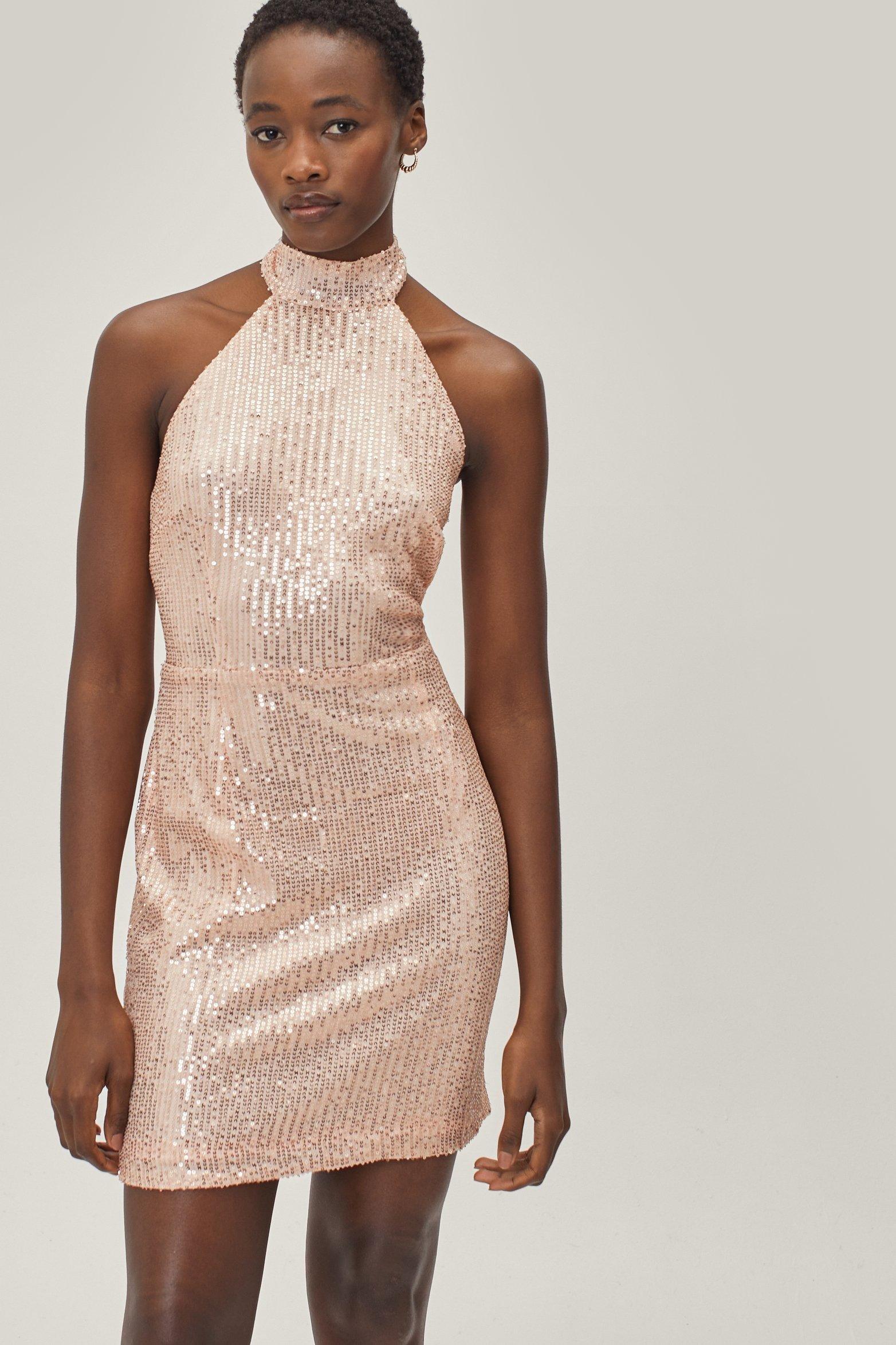 High Neck Sequin Dress