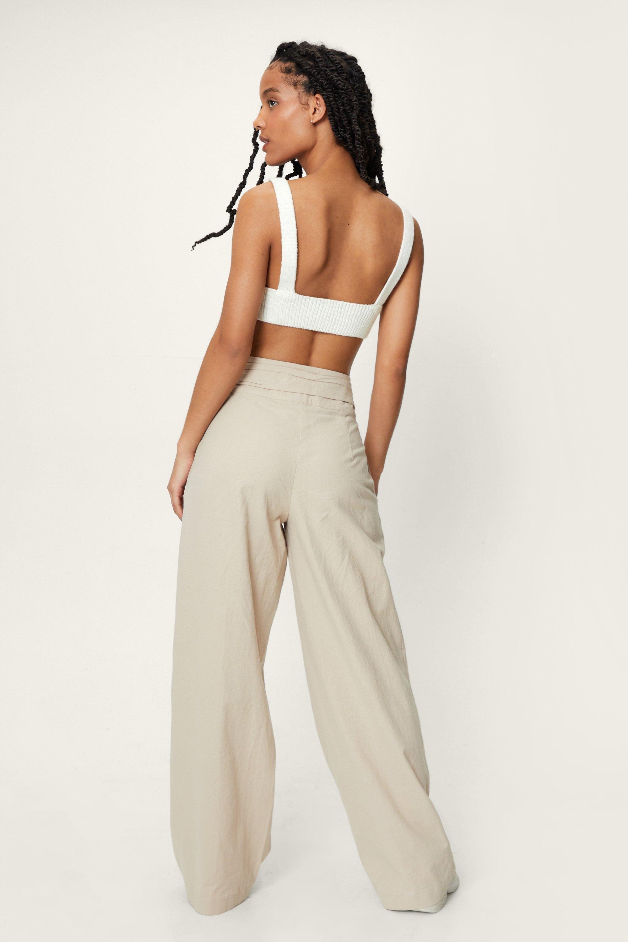 Petite Cotton Wide Leg Gathered Waist Pants | boohoo