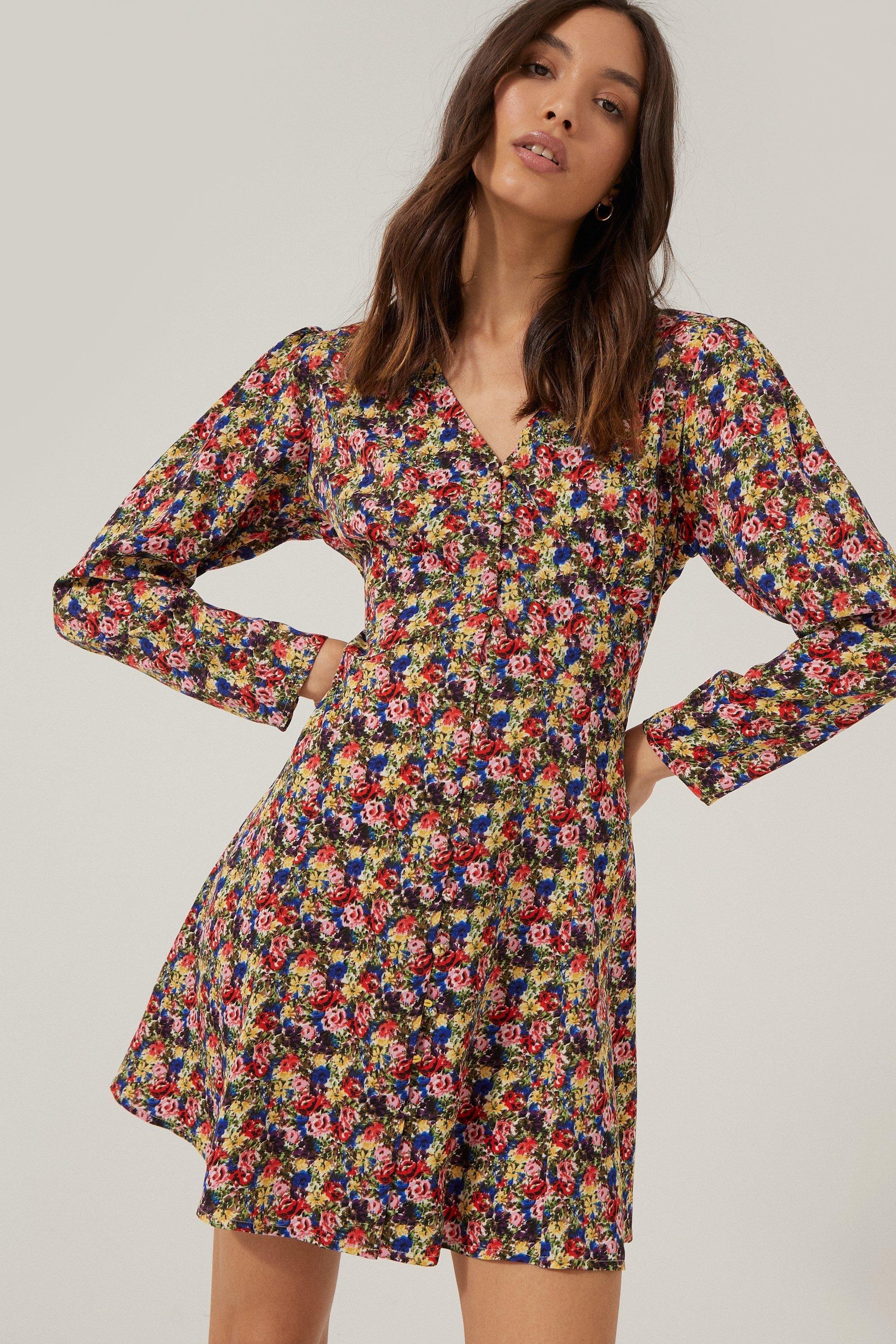 Floral tea outlet dresses with sleeves