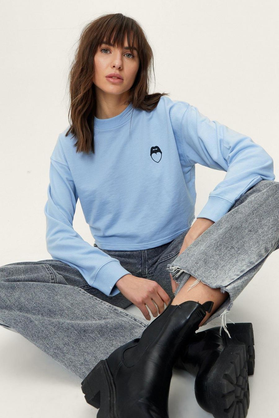 Light blue Nasty Gal Graphic Cropped Sweater