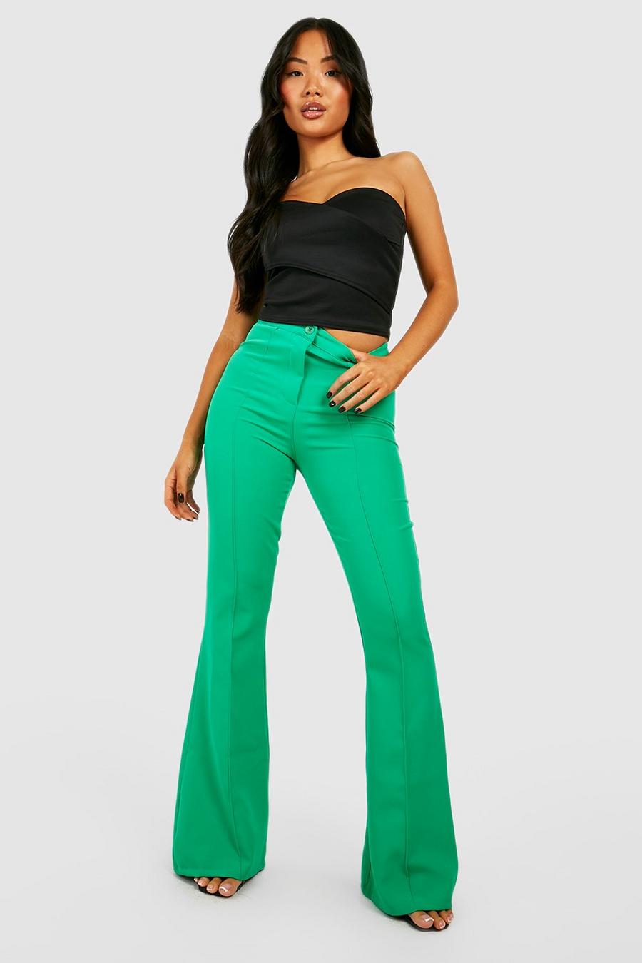 Green Petite Seam Detail Flared Tailored Trouser image number 1