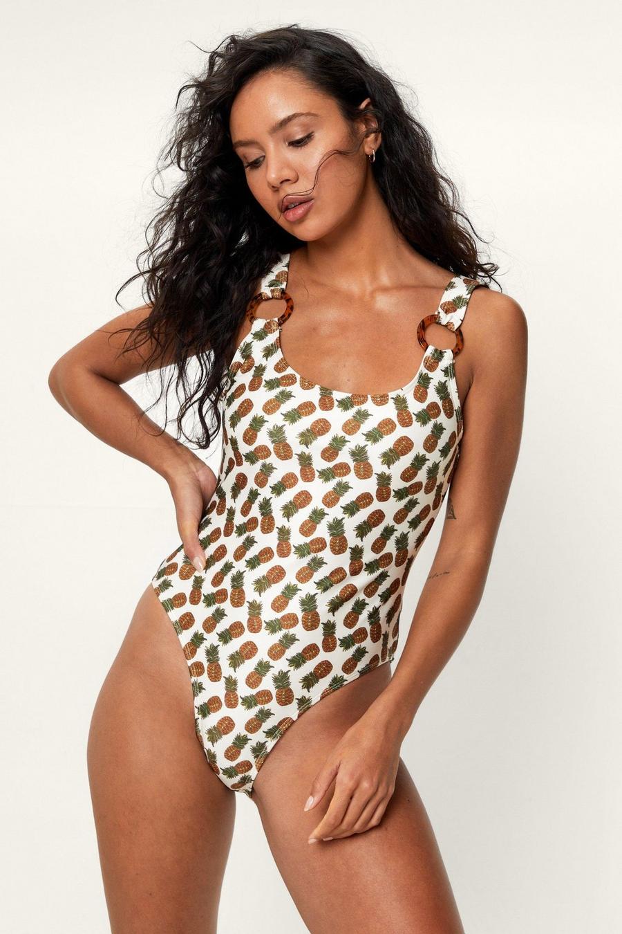 Recycled Pineapple Print High Leg Swimsuit image number 1